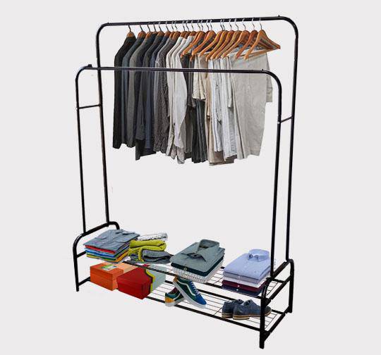 Heavy Duty Double Pole Clothing Rack with Shoe Storage