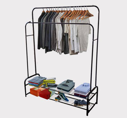 Heavy Duty Double Pole Clothing Rack with Shoe Storage