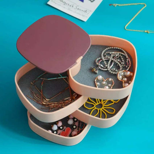 4-Layer Rotary Jewelry Storage Box with Integrated Mirror Lid
