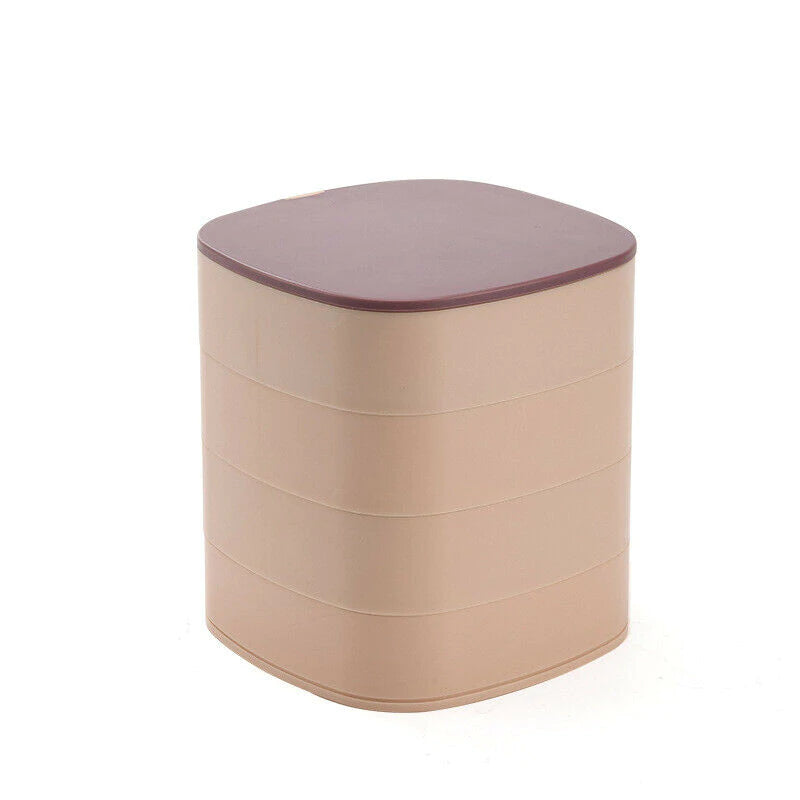 4-Layer Rotary Jewelry Storage Box with Integrated Mirror Lid