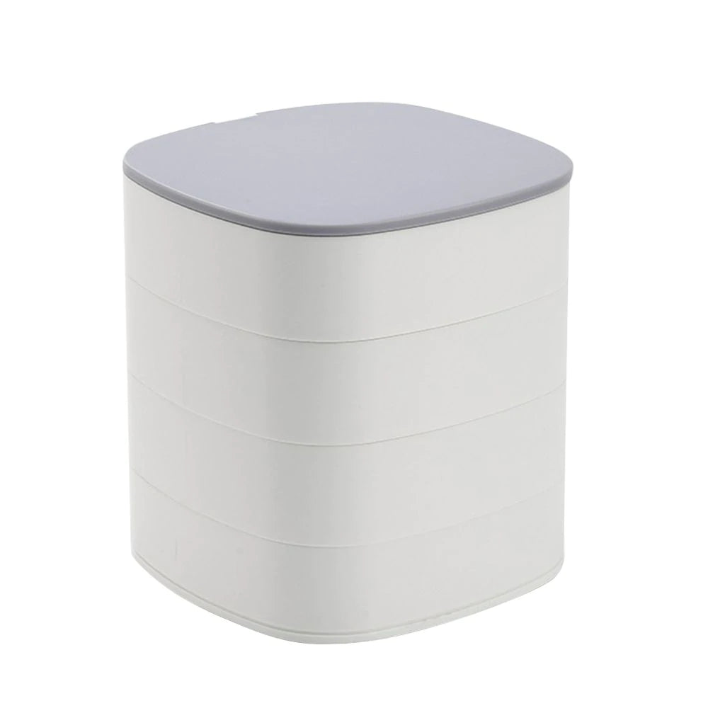 4-Layer Rotary Jewelry Storage Box with Integrated Mirror Lid