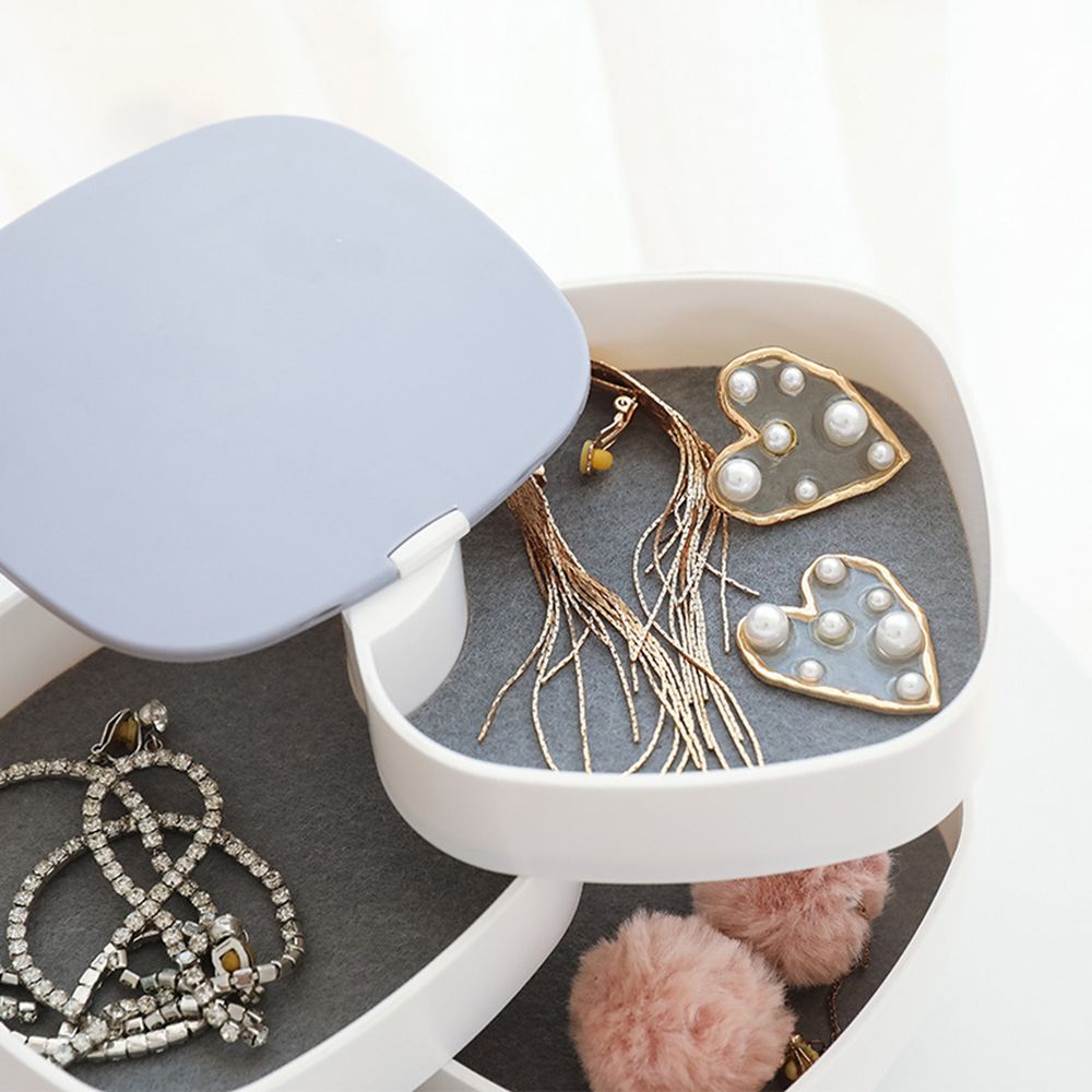 4-Layer Rotary Jewelry Storage Box with Integrated Mirror Lid