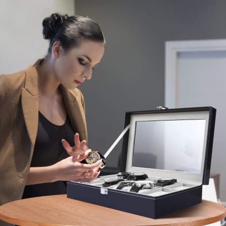 12-Slot Executive PU Leather Watch & Jewelry Display Case