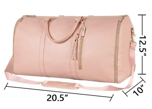 Large 55L Folding Suit Bag – Convertible PU Leather Garment Bag & Travel Luggage (Pink)