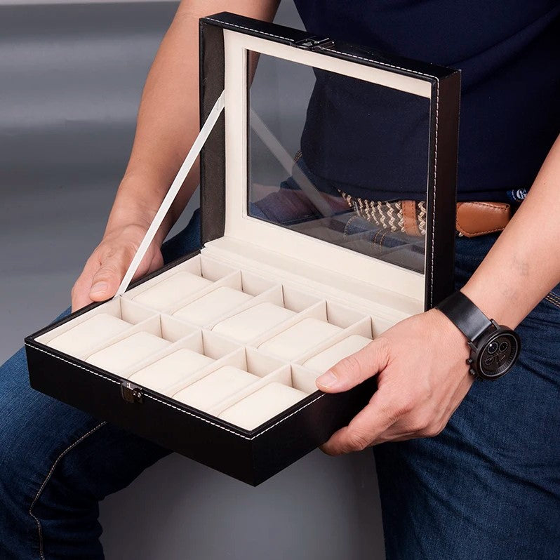 10-Slot Premium Leather Watch Display & Storage Case
