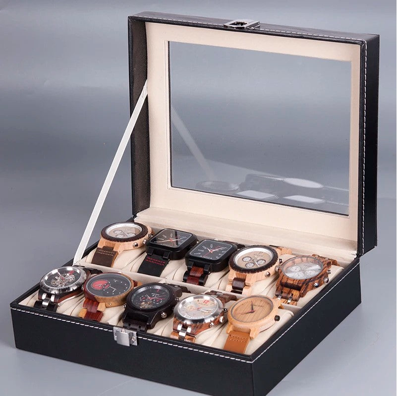 10-Slot Premium Leather Watch Display & Storage Case